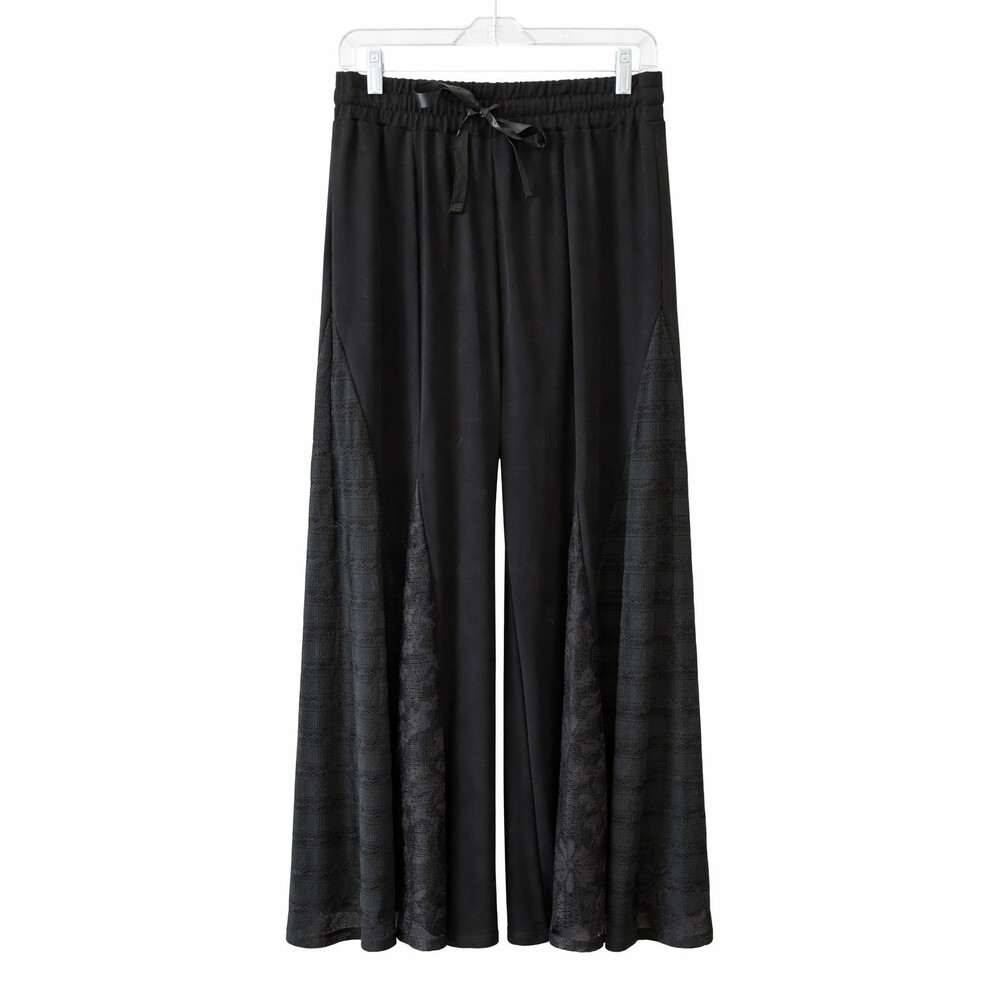 Black Wide Leg Pants Lace Panel Boho Palazzo L Dressy and Elegant